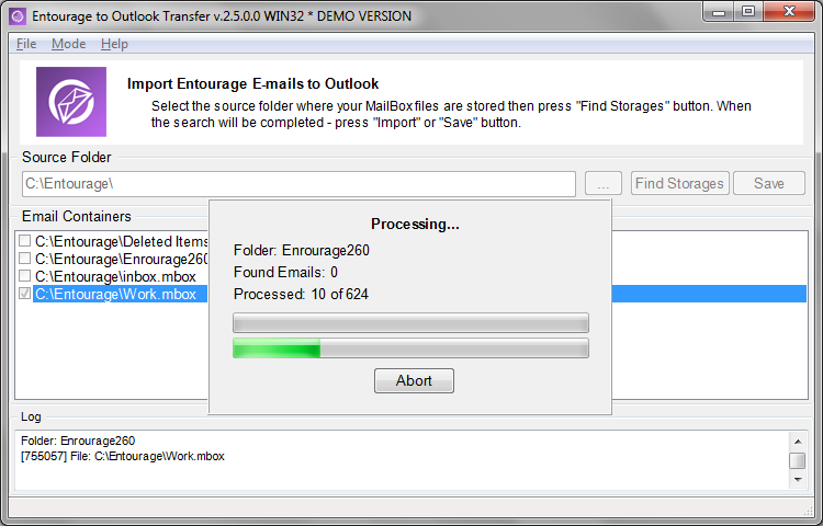 Entourage to Outlook Transfer screenshot