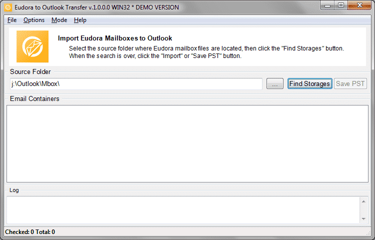 Start the Eudora mbx to Outlook pst conversion tool