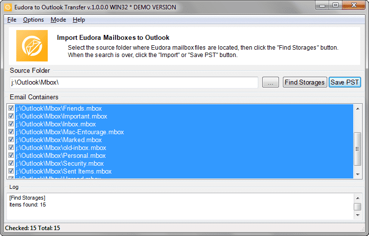 Trykk lagre PST futton å starte Eudora til Outlook konvertering