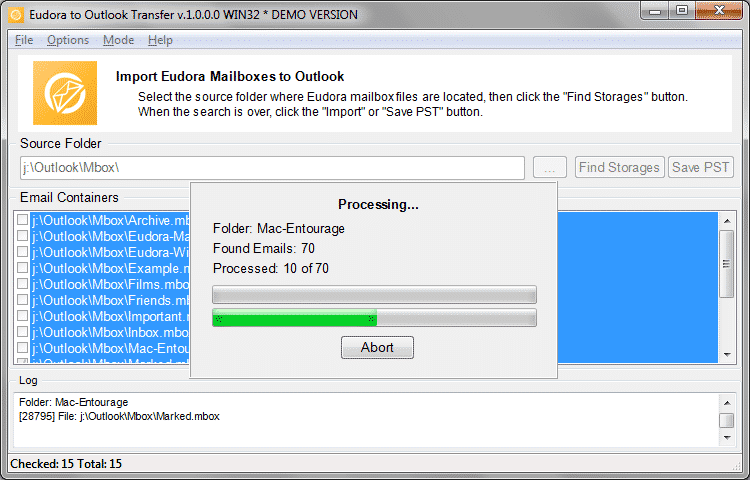 Aguarde enquanto o Eudora para Outlook conversor terminar a conversão de e-mails