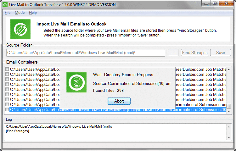 Windows 10 Live Mail to Outlook Transfer full