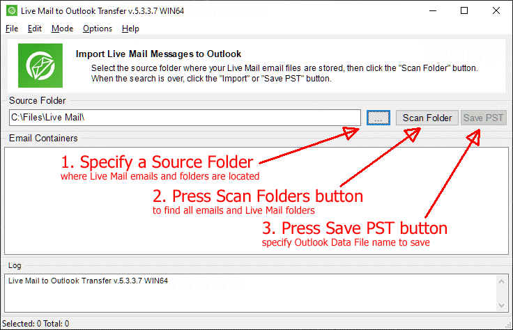 Live Mail to PST conversion example
