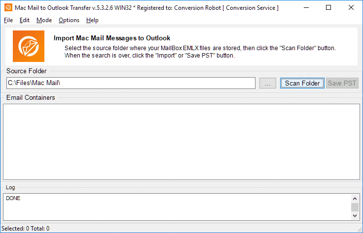 Använd Scan Folder knappen för att hitta Mac Mail e-post