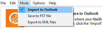 Menü-Modus - Option Import in Outlook