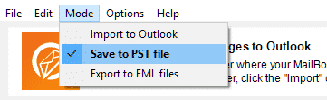 メニューモード - PSTへの保存オプション