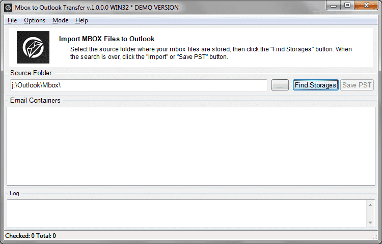 Mbox iniciar a ferramenta de Outlook transferir