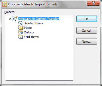 Outlook folder selection