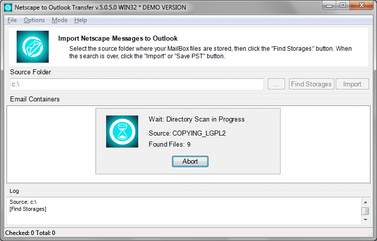 Escaneo Netscape almacén de mensajes de correo