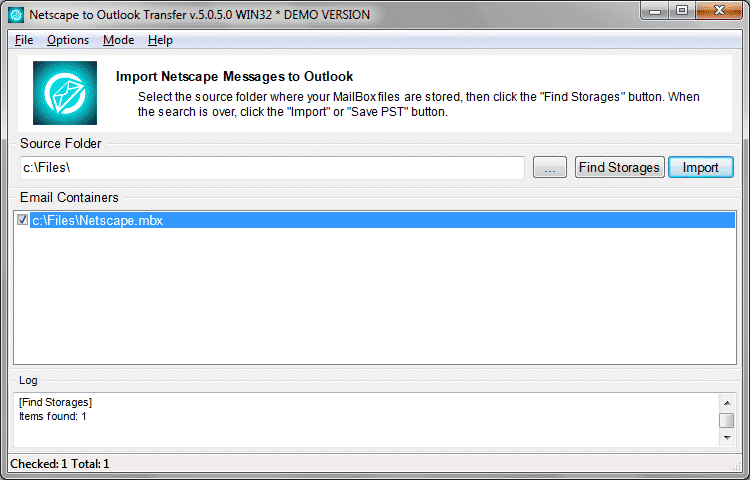 変換のためにNetscapeのメールメッセージを選択します