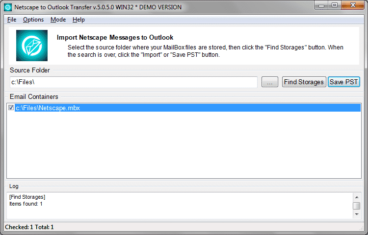 PSTファイルにNetscapeのメールを保存するには[保存]ボタンPST