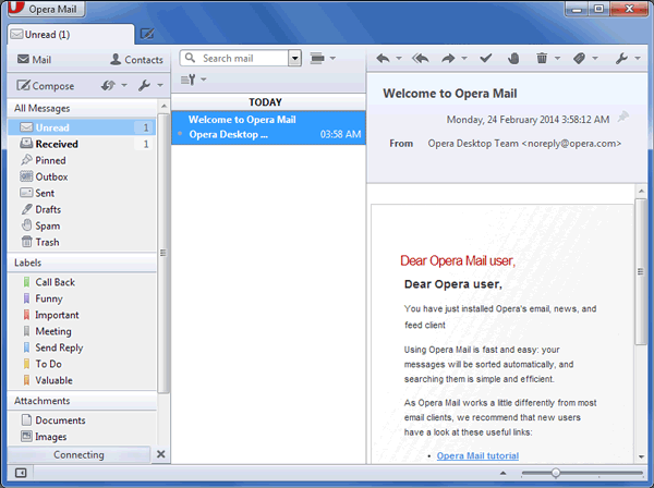 Opera Mail käyttöliittymä