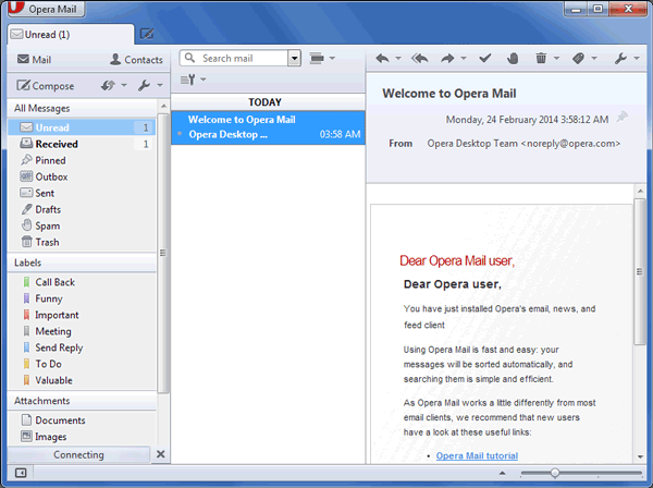 Opera Mail grensesnitt