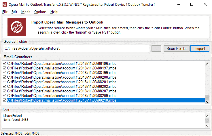 Opera Mail importazione di profilo di Outlook