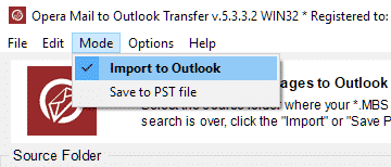 Opera Mail menu Mode - Import