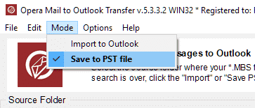 Menu Mode - option Save to PST