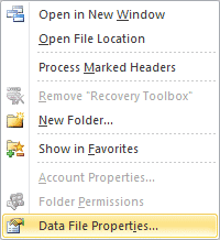 Outlook Data fil egenskapsdialogboksen