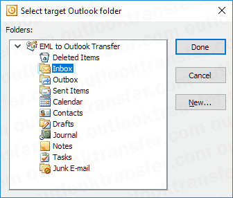 Finestra di selezione cartella di Outlook