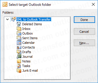 Escolher pasta Outlook - Caixa de entrada
