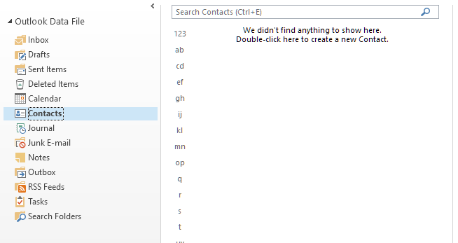 Outlook Contacts in folders list