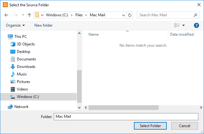 Source folder selection dialog