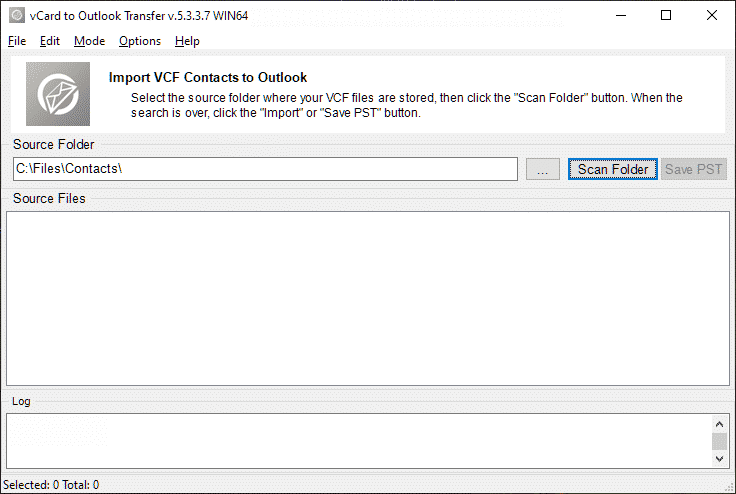 Select the source folder where your contacts files are stored