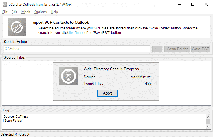 Program VCF dosyaları arama başlar