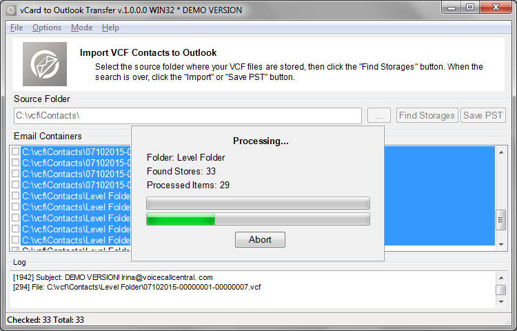 VCF to Outlook Transfer vcard converter