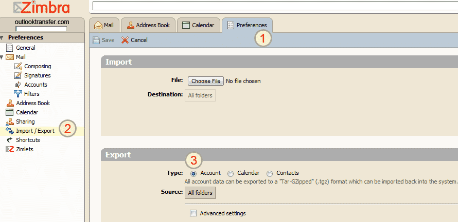 Zimbra към Outlook имейл миграция.