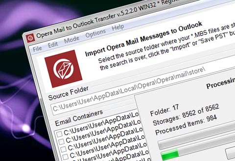 Opera Mail a transferência do Outlook