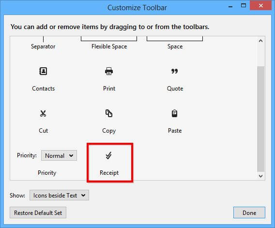 Configuration des boutons de la barre d'outils