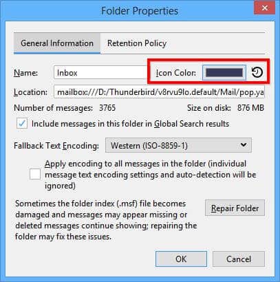 Customizing Thunderbird folder color
