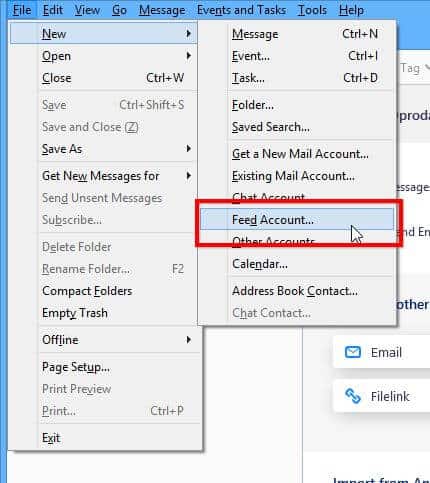 Account feed Thunderbird