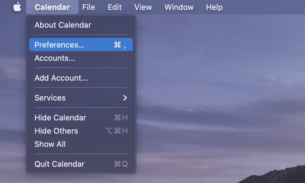 Mac OS Calendar Prefferences