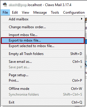 Export Clawsmail Mbox
