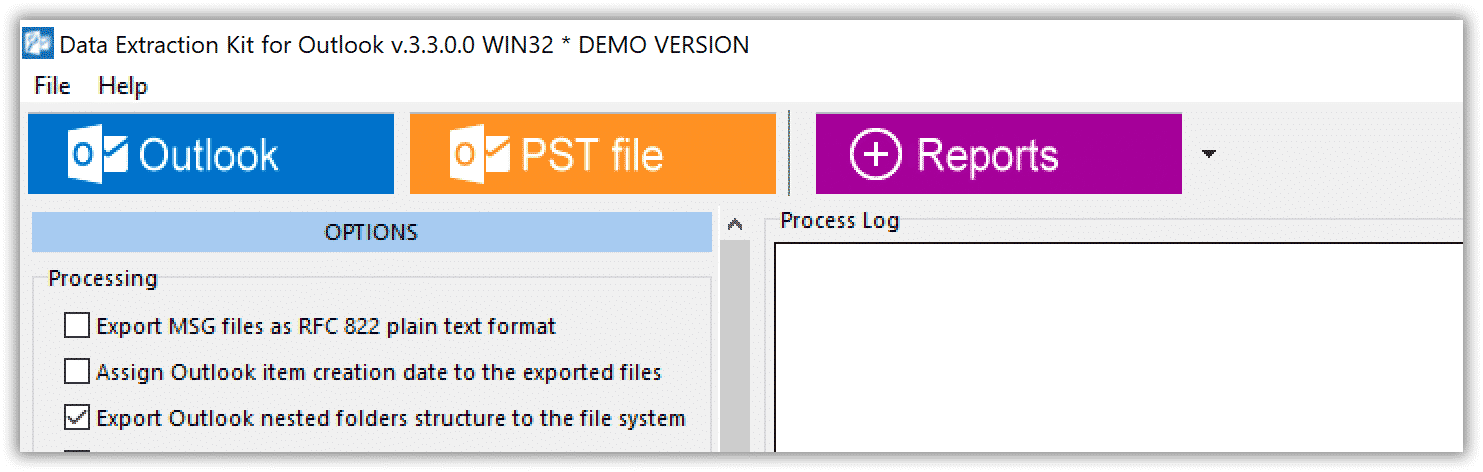 Menú del kit de exportación de datos