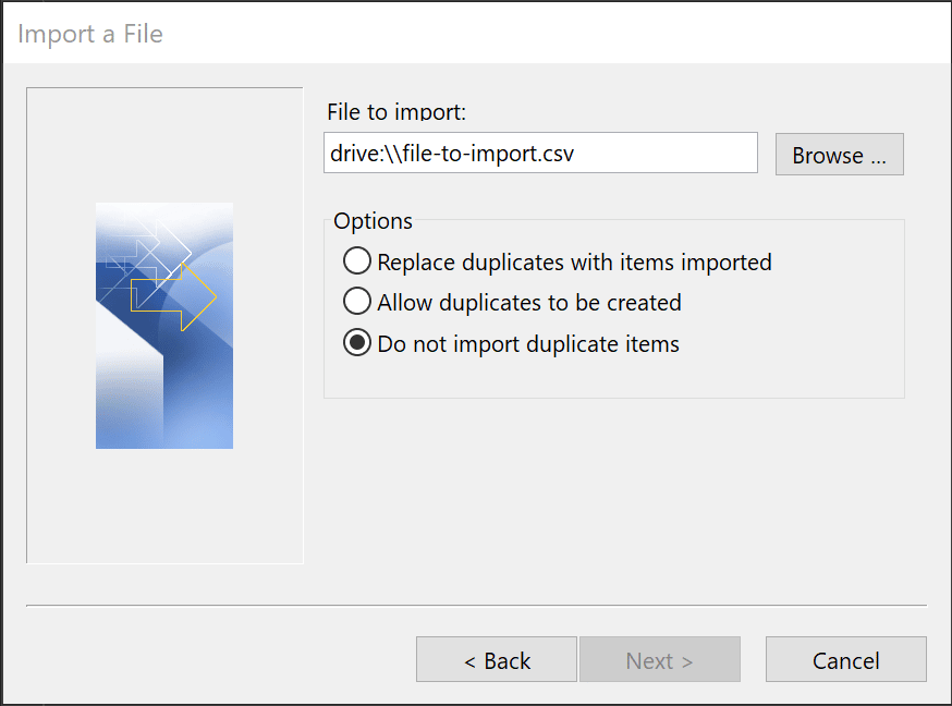 Do not import duplicate items option