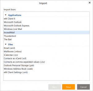 Importation de client eM depuis IncrediMail