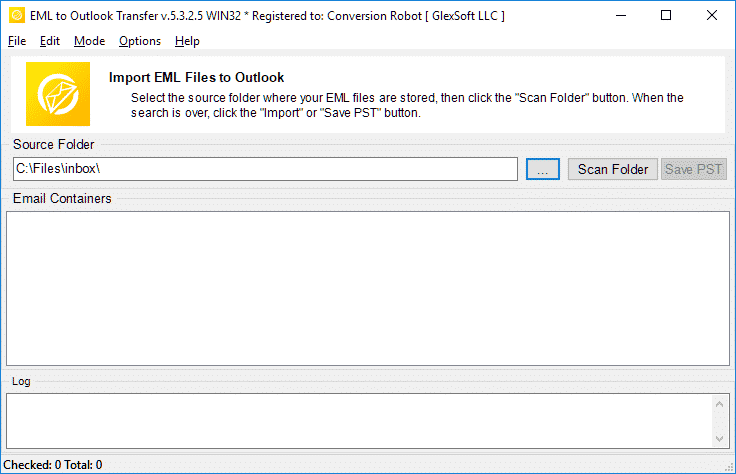 EML Outlook Transfer - Päänäyttö