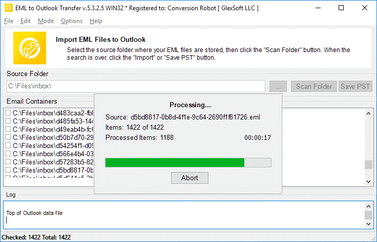 EML to Outlook Transfer - EML a PST de conversión