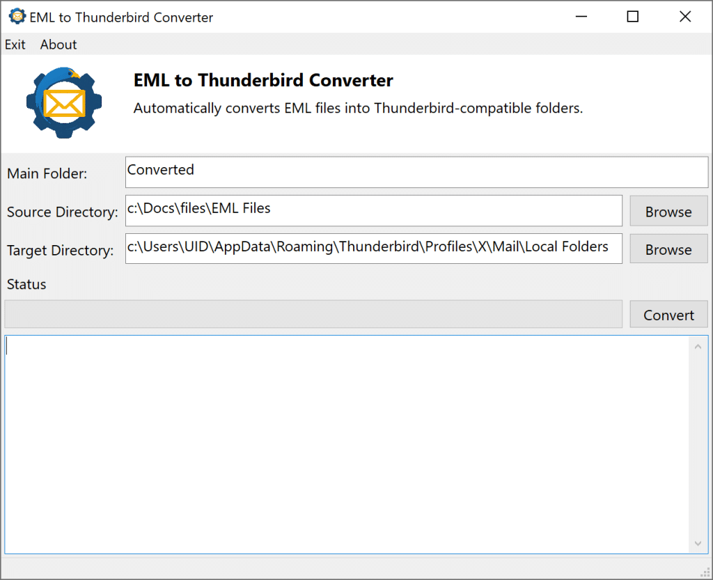 EML'den Thunderbird'e Dönüştürücü Ekran Görüntüsü