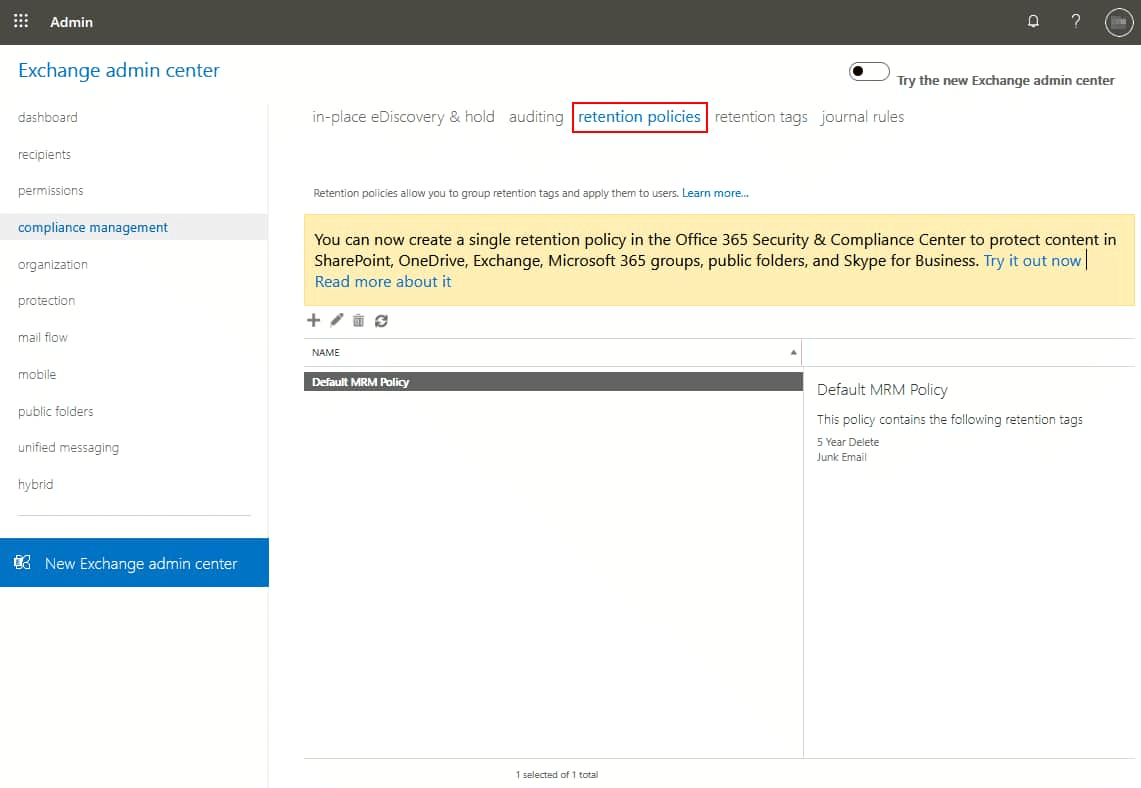 Exchange retention policies to find old emails in outlook