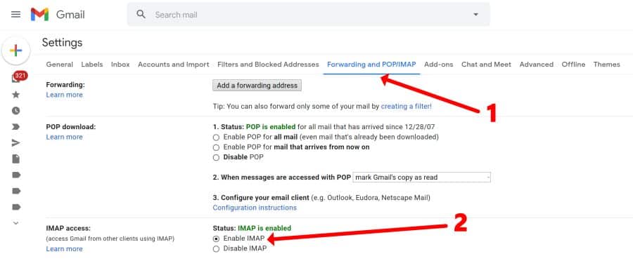 Gmail は IMAP を有効にします