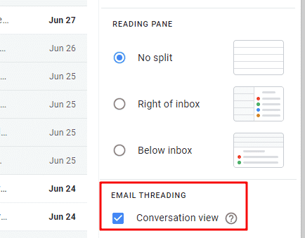 Visualização de conversas do Gmail