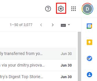 Gmail settings icon