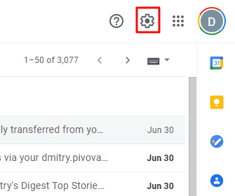 Ícone de configurações do Gmail