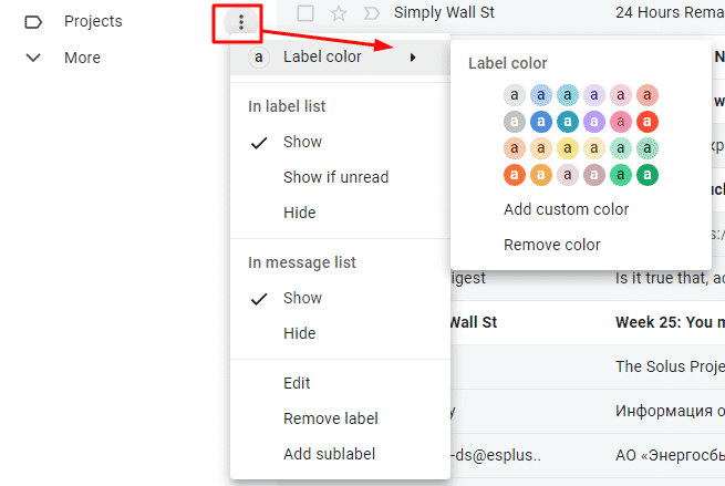 Assigning color to the Gmail label