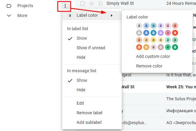 Kleur toewijzen aan het Gmail-label