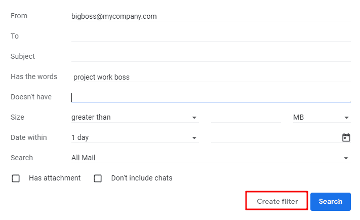 Creating Gmail label filter