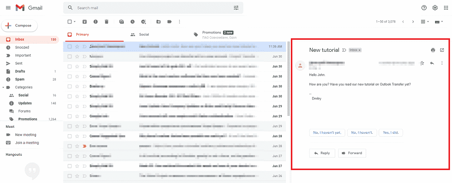 Gmail 인터페이스는 Outlook처럼 보입니다.