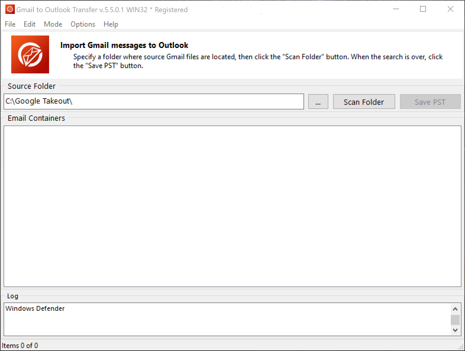 Gmail to Outlook Transfer - Source Folder